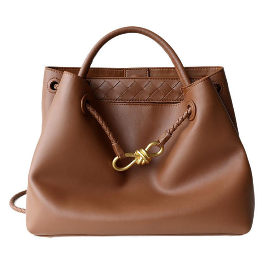 Melisande | Elegant Brown Leather Drawstring Bag – Chic & Timeless Design
