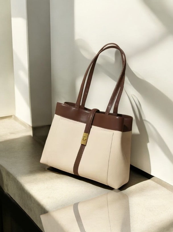 Livia | Elegant Black Leather Tote Bag for Women – Large Shoulder Bag with Gold Lock