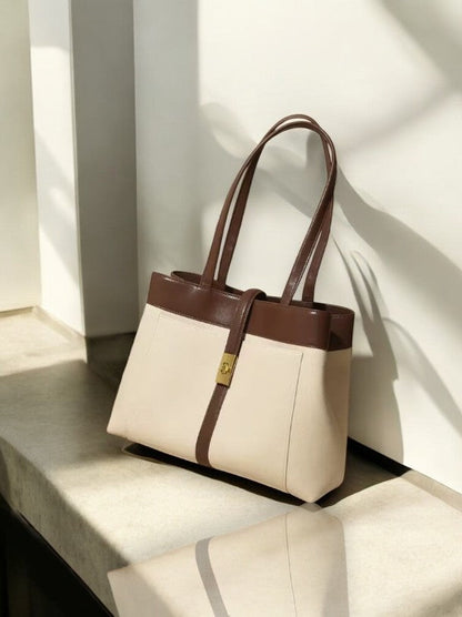 Livia | Elegant Black Leather Tote Bag for Women – Large Shoulder Bag with Gold Lock