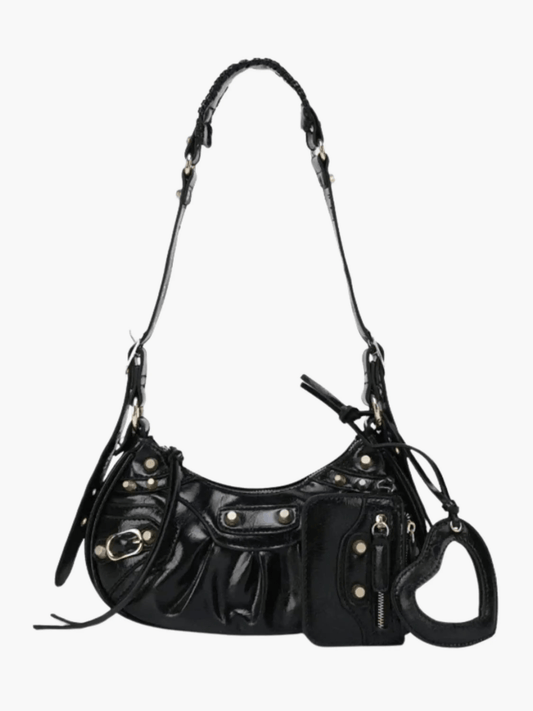 Thalina | Black Studded Shoulder Bag – Edgy & Stylish