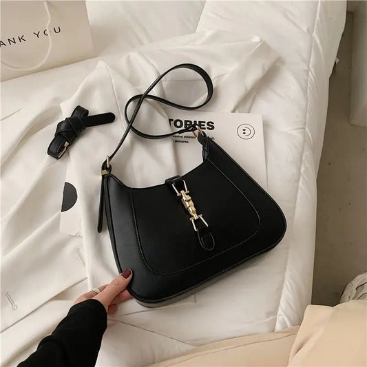 Elena | Luxe Black Leather Shoulder Bag – Classic & Chic